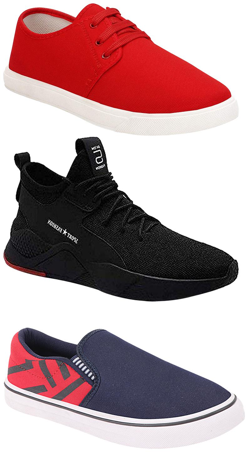 

Birde Men Multicolor Mesh Canvas Casual Sports Sneakers Runnning Shoes for Men s Boy s - UK8 (Combo of 3)