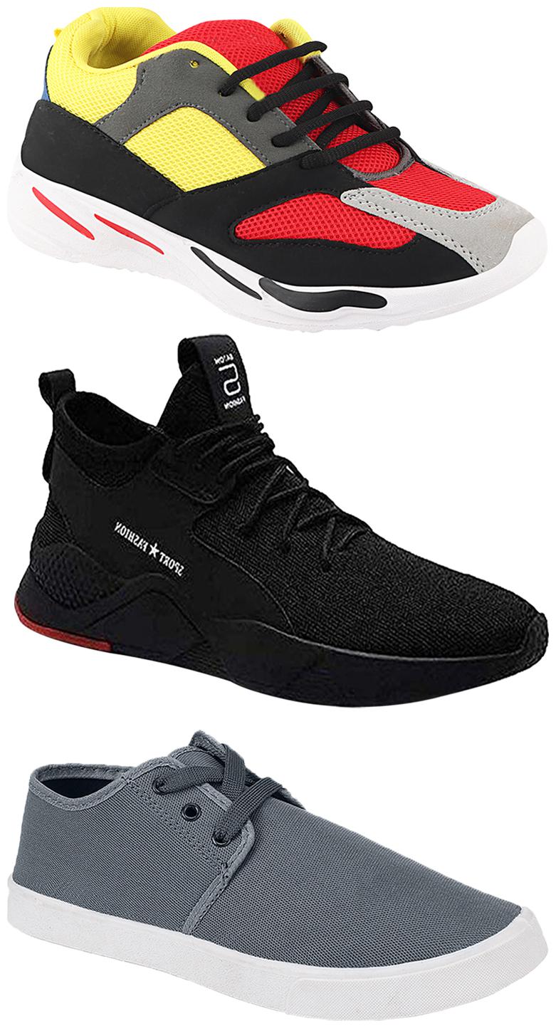 

Birde Men Multicolor Mesh Canvas Casual Sports Sneakers Runnning Shoes for Men s Boy s - UK7 (Combo of 3)