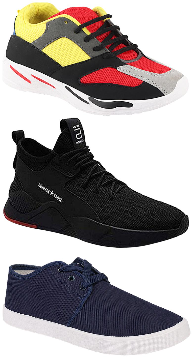 

Birde Men Multicolor Mesh Canvas Casual Sports Sneakers Runnning Shoes for Men s Boy s - UK10 (Combo of 3)