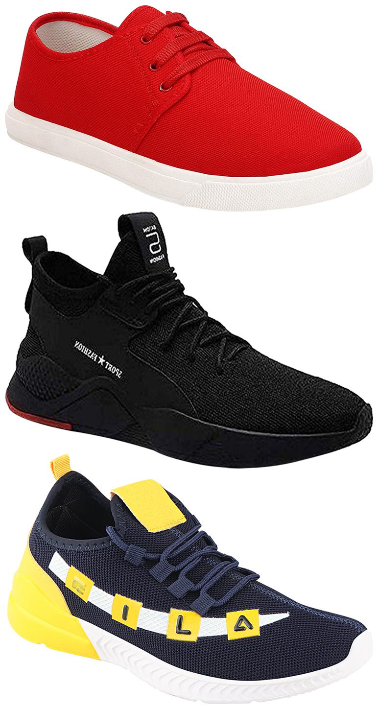 

Birde Men Multicolor Mesh Canvas Casual Sports Sneakers Runnning Shoes for Men s Boy s - UK10 (Combo of 3)