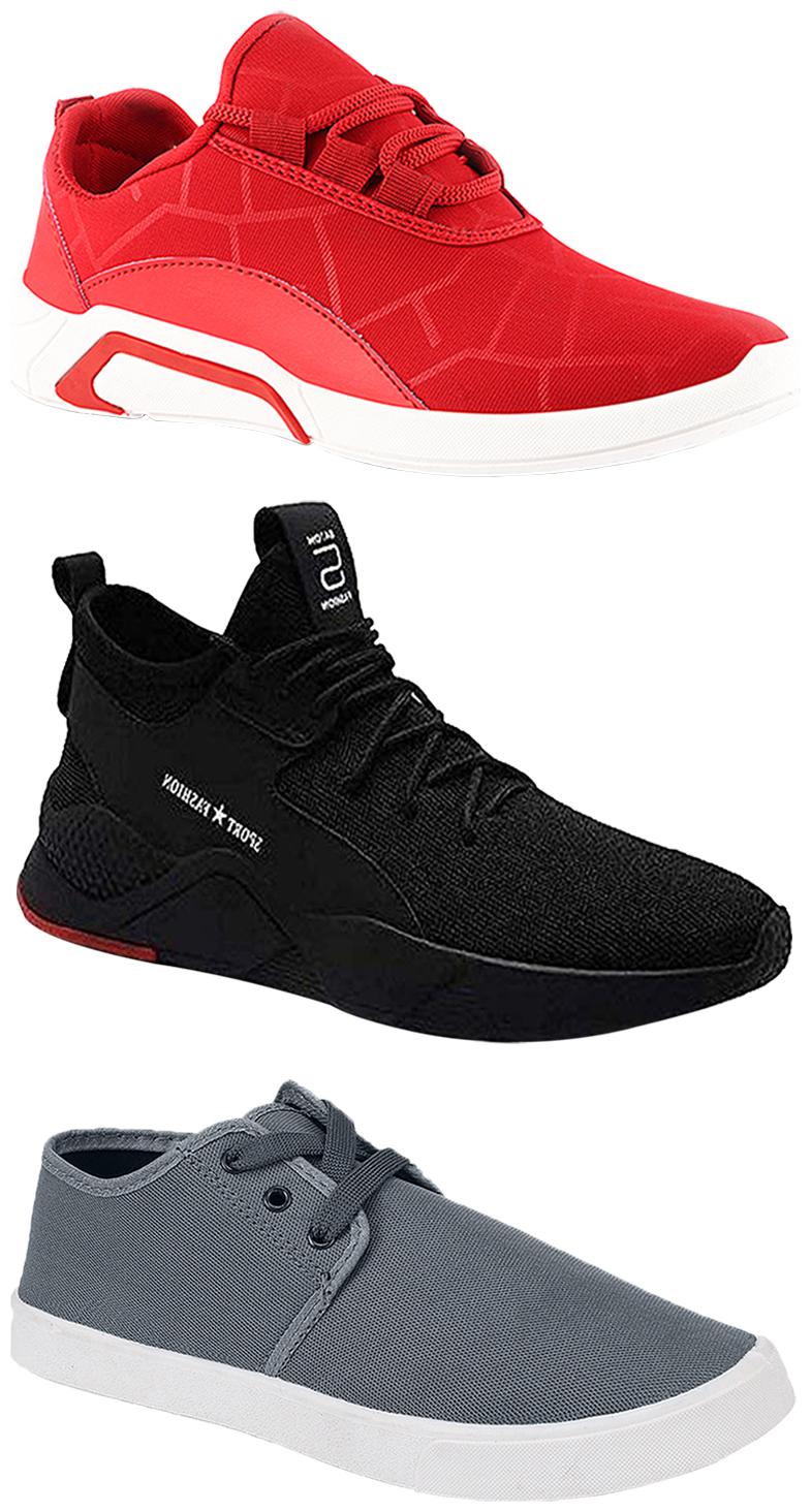 

Birde Men Multicolor Mesh Canvas Casual Sports Sneakers Runnning Shoes for Men s Boy s - UK10 (Combo of 3)