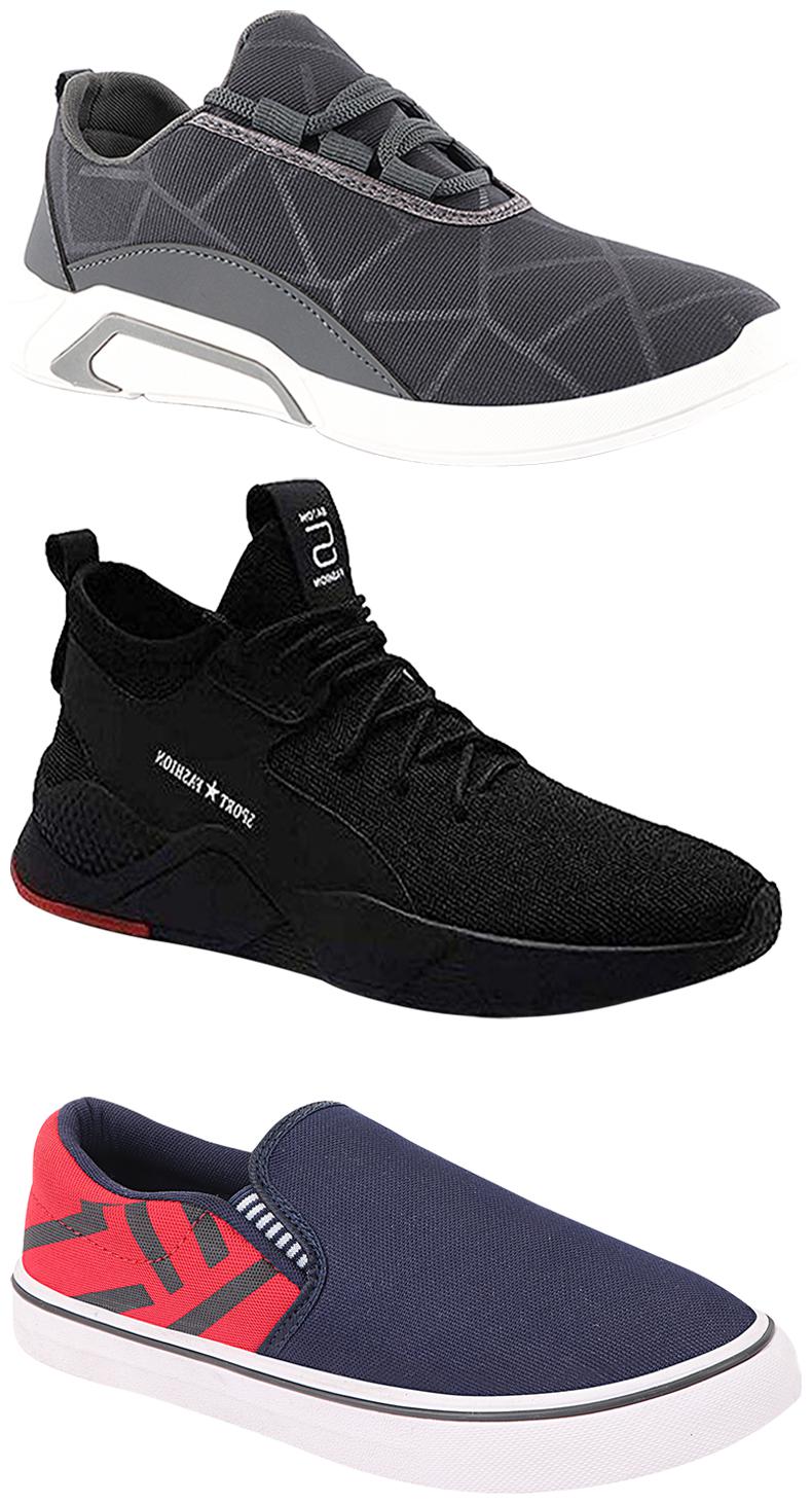 

Birde Men Multicolor Mesh Canvas Casual Sports Sneakers Runnning Shoes for Men s Boy s - UK10 (Combo of 3)