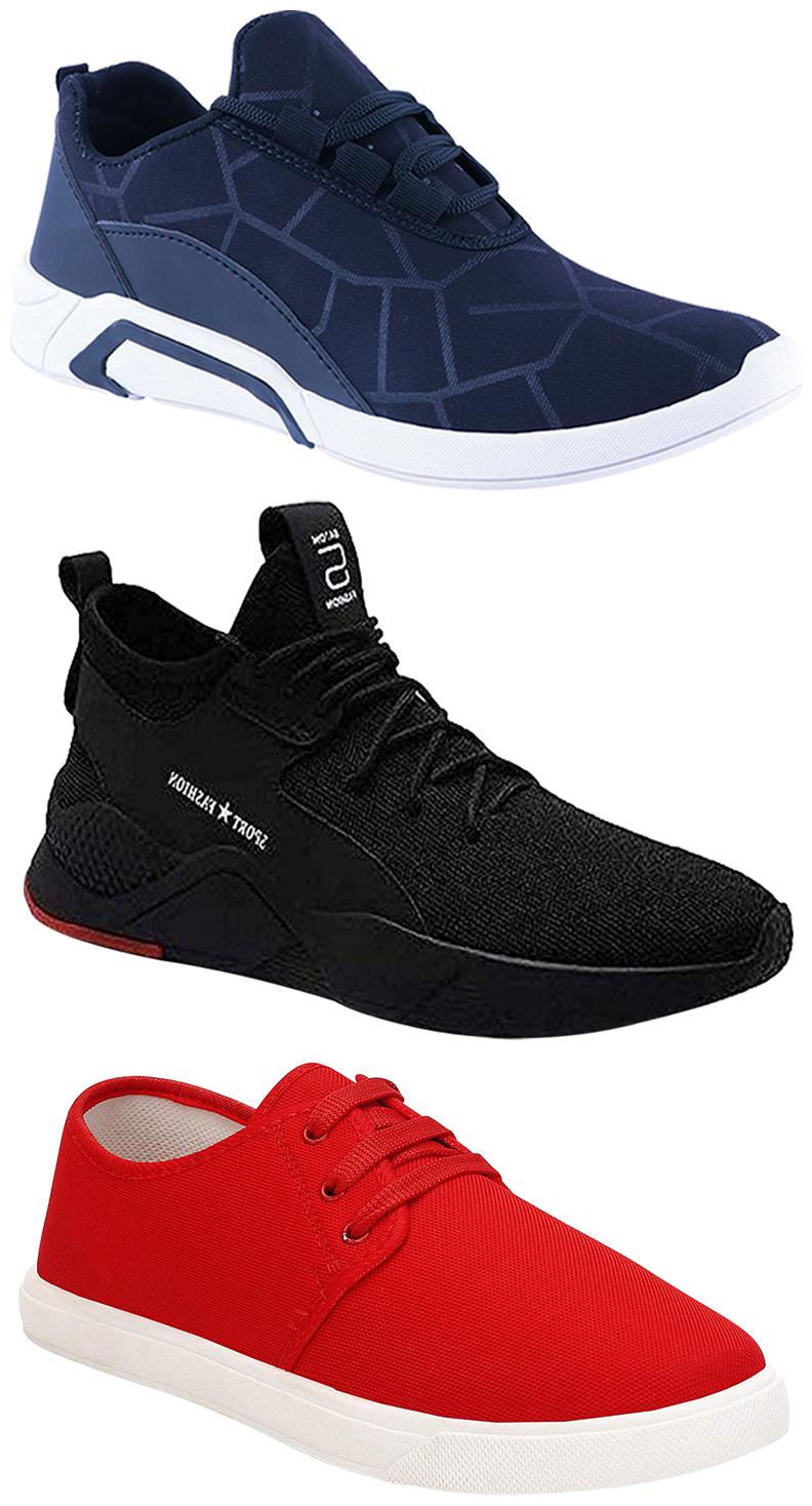 

Birde Men Multicolor Mesh Canvas Casual Sports Sneakers Runnning Shoes for Men s Boy s - UK7 (Combo of 3)