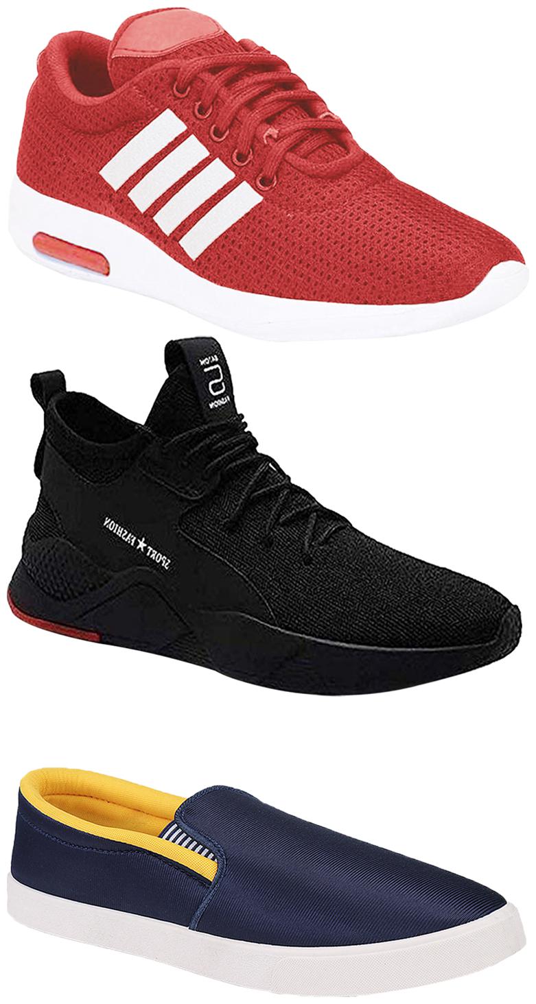 

Birde Men Multicolor Mesh Canvas Casual Sports Sneakers Runnning Shoes for Men s Boy s - UK8 (Combo of 3)