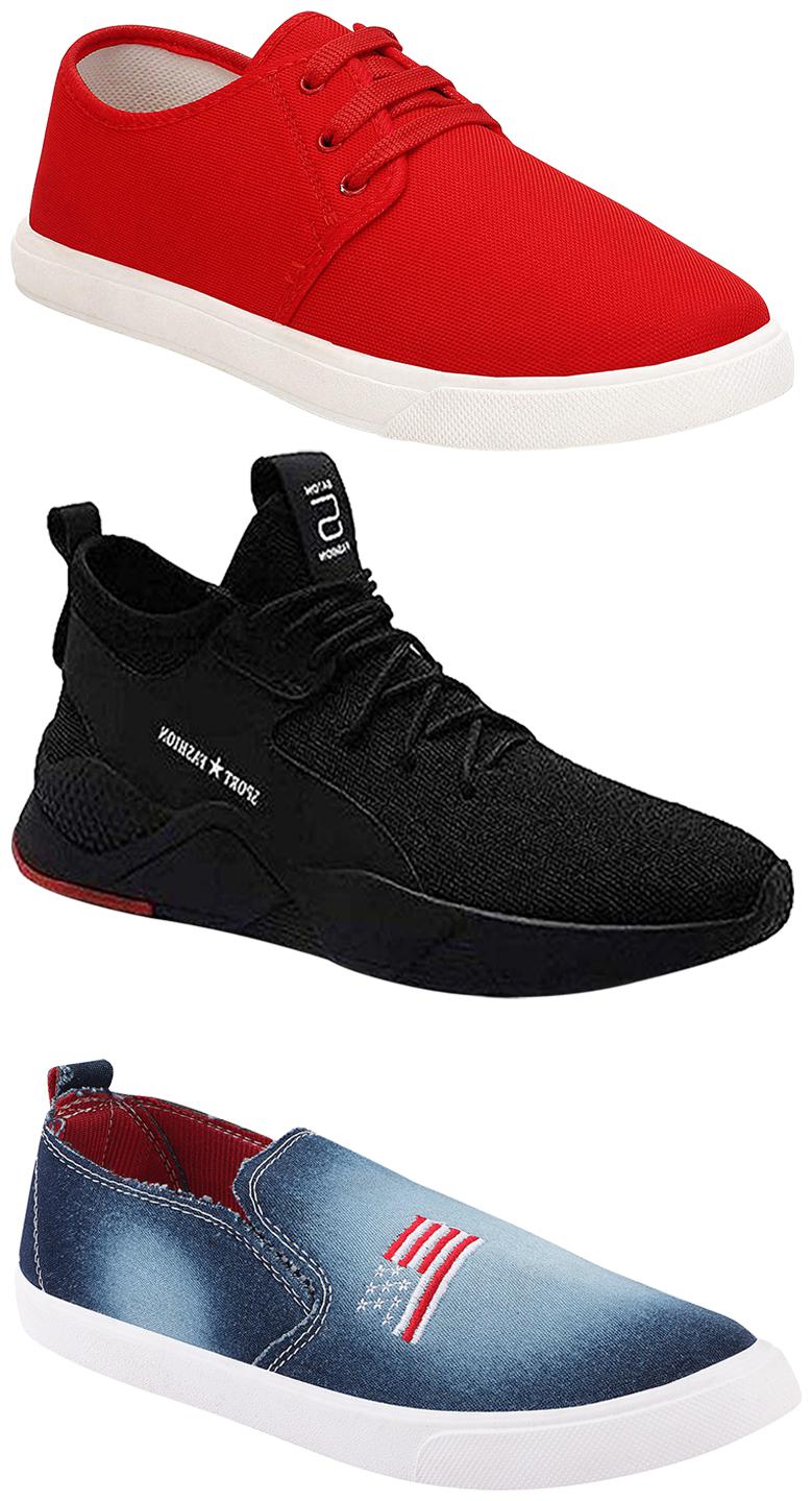 

Birde Men Multicolor Mesh Canvas Casual Sports Sneakers Runnning Shoes for Men s Boy s - UK8 (Combo of 3)