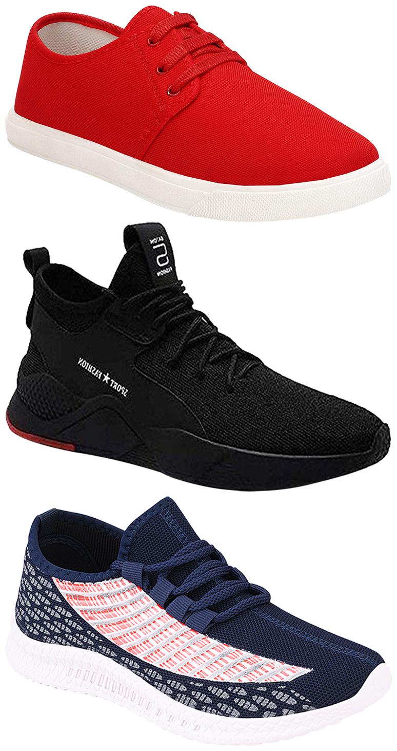 

Birde Men Multicolor Mesh Canvas Casual Sports Sneakers Runnning Shoes for Men s Boy s - UK10 (Combo of 3)