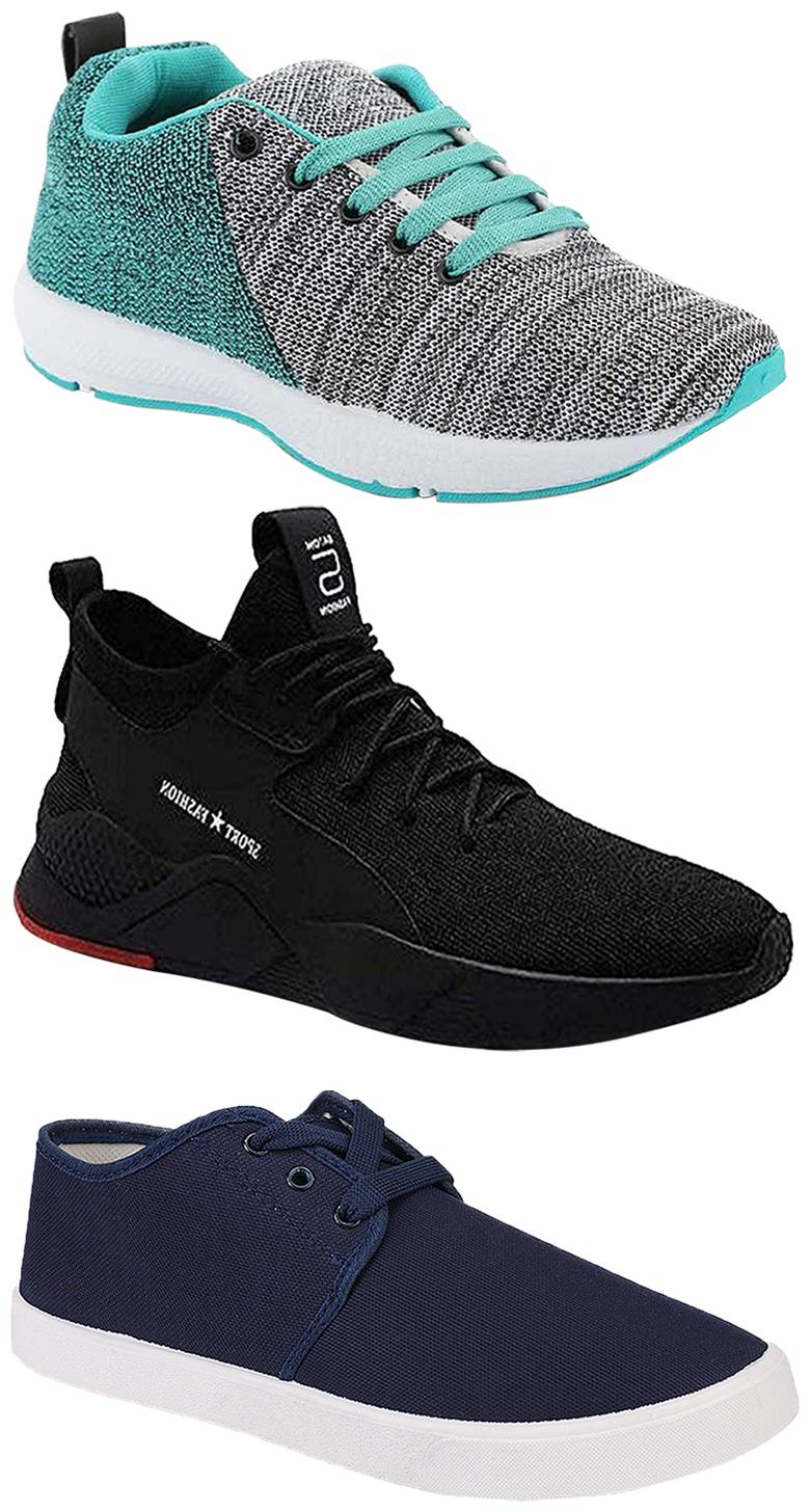 

Birde Men Multicolor Mesh Canvas Casual Sports Sneakers Runnning Shoes for Men s Boy s - UK8 (Combo of 3)