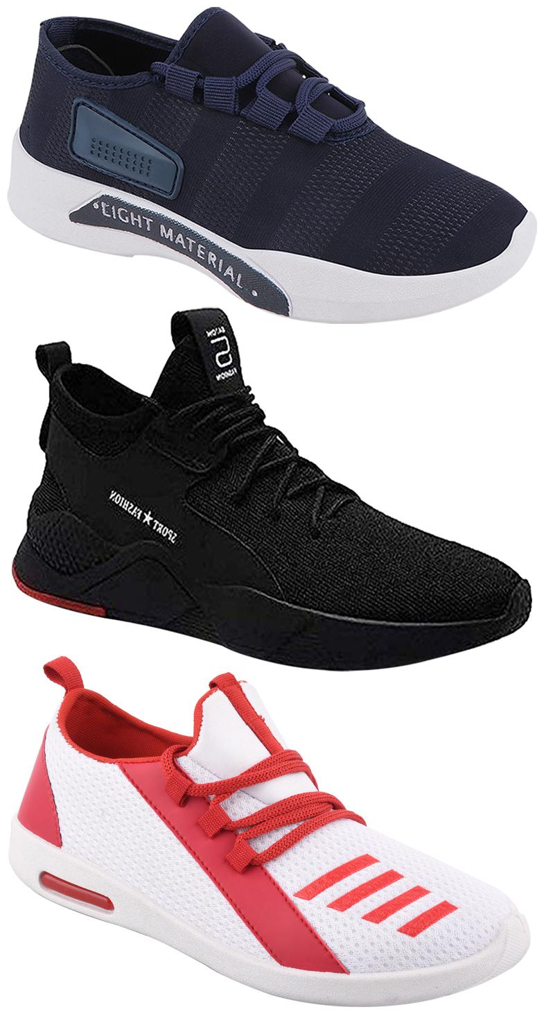 

Birde Men Multicolor Mesh Canvas Casual Sports Sneakers Runnning Shoes for Men s Boy s - UK8 (Combo of 3)