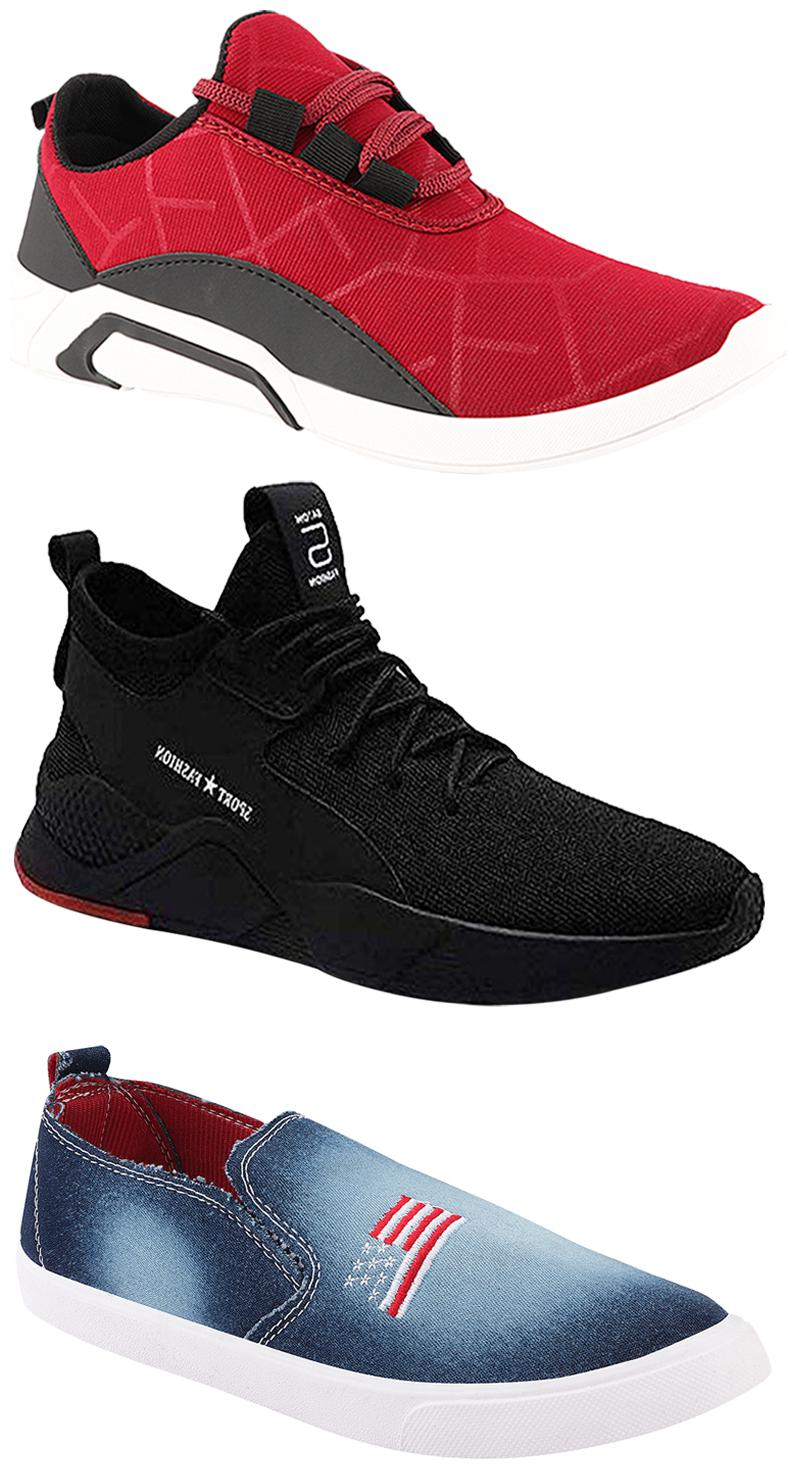 

Birde Men Multicolor Mesh Canvas Casual Sports Sneakers Runnning Shoes for Men s Boy s - UK10 (Combo of 3)