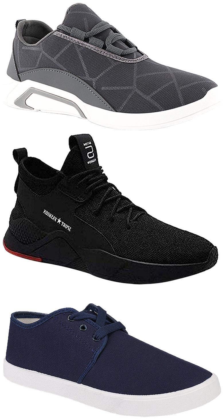 

Birde Men Multicolor Mesh Canvas Casual Sports Sneakers Runnning Shoes for Men s Boy s - UK9 (Combo of 3)