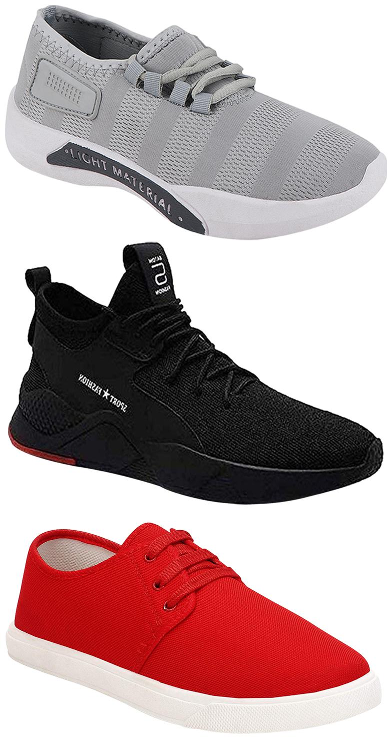 

Birde Men Multicolor Mesh Canvas Casual Sports Sneakers Runnning Shoes for Men s Boy s - UK8 (Combo of 3)