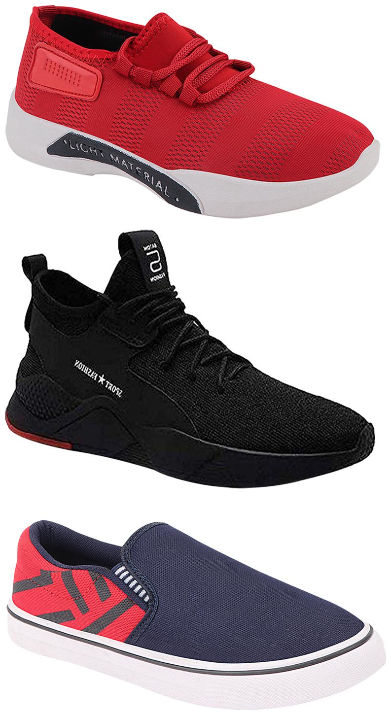 

Birde Men Multicolor Mesh Canvas Casual Sports Sneakers Runnning Shoes for Men s Boy s - UK10 (Combo of 3)