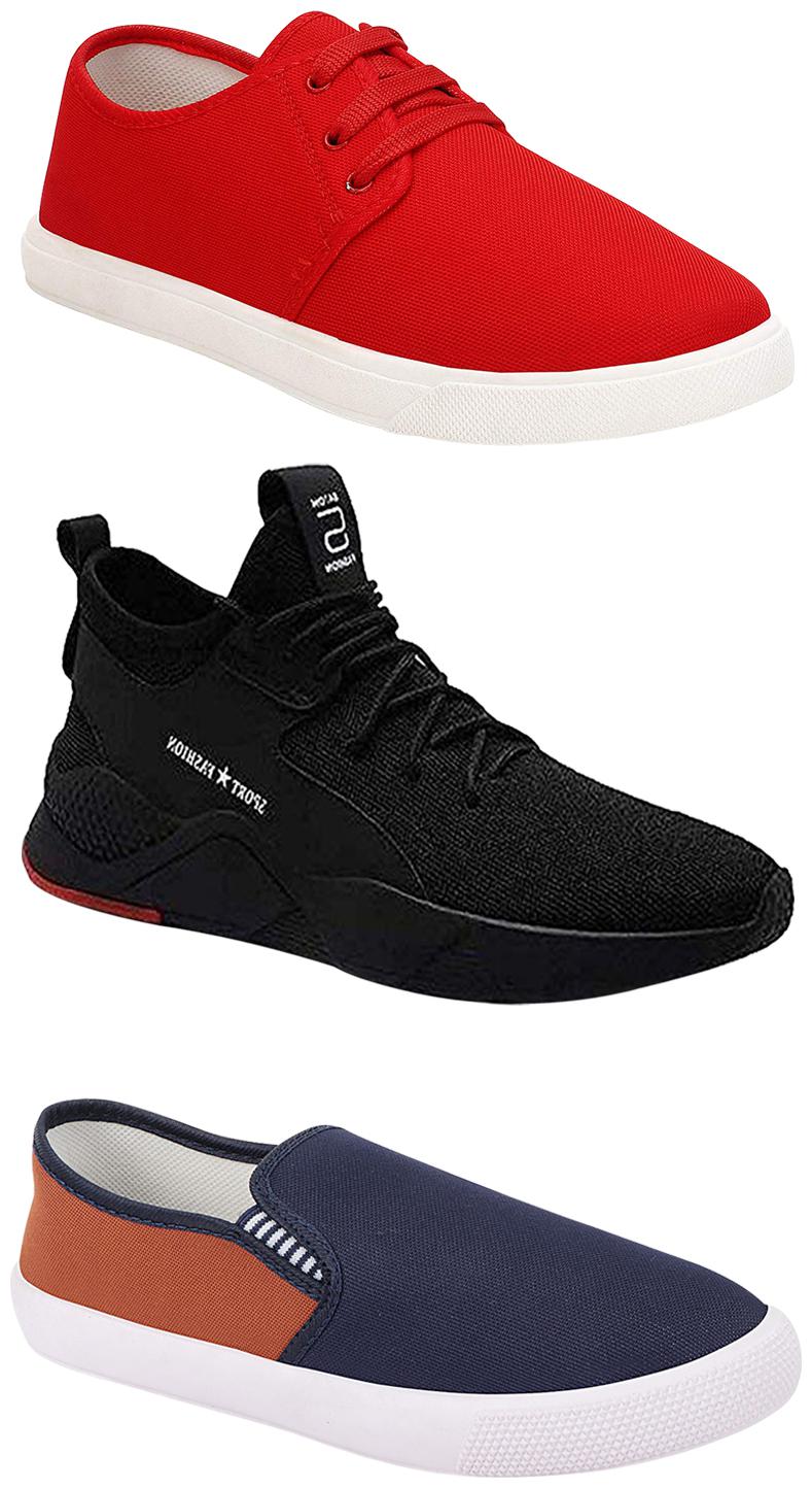 

Birde Men Multicolor Mesh Canvas Casual Sports Sneakers Runnning Shoes for Men s Boy s - UK6 (Combo of 3)