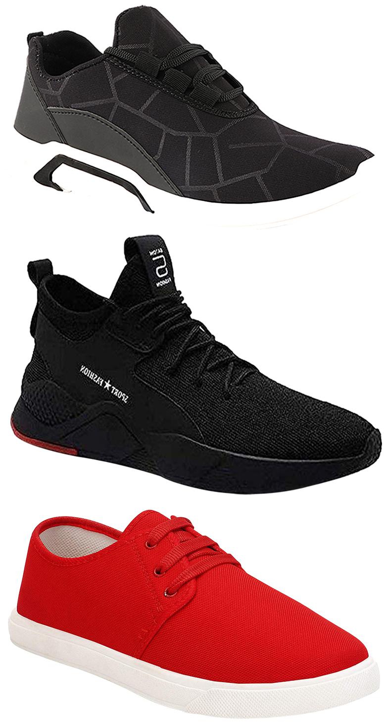

Birde Men Multicolor Mesh Canvas Casual Sports Sneakers Runnning Shoes for Men s Boy s - UK9 (Combo of 3)