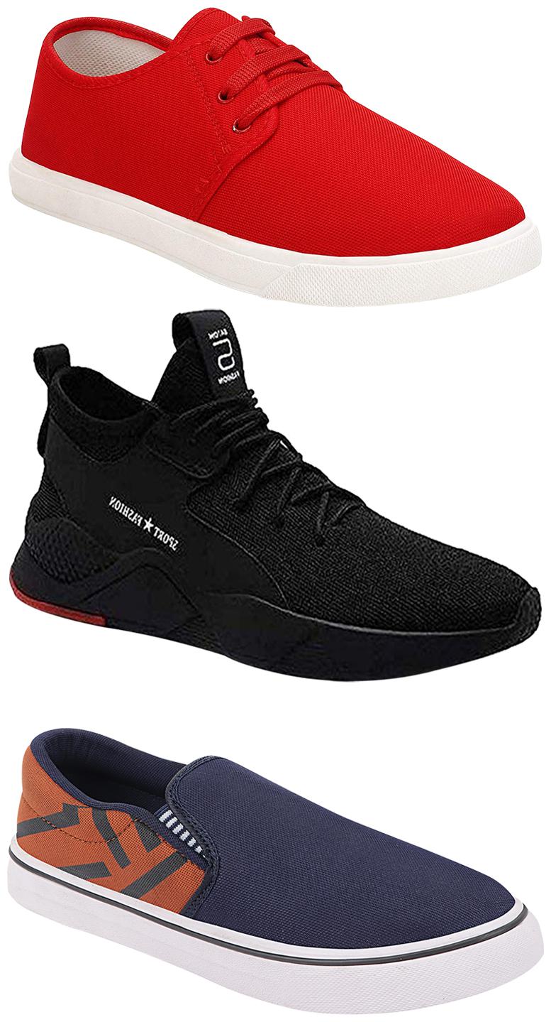 

Birde Men Multicolor Mesh Canvas Casual Sports Sneakers Runnning Shoes for Men s Boy s - UK7 (Combo of 3)