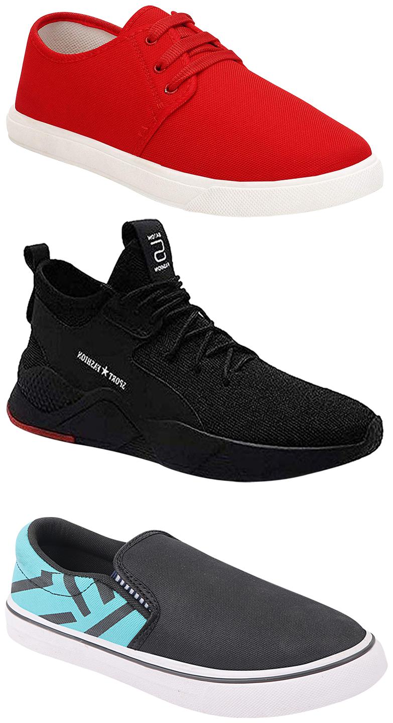 

Birde Men Multicolor Mesh Canvas Casual Sports Sneakers Runnning Shoes for Men s Boy s - UK9 (Combo of 3)