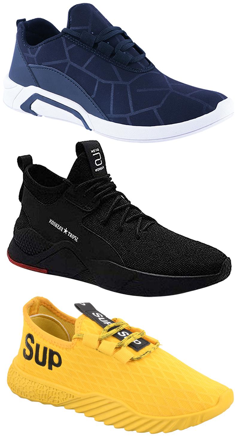 

Birde Men Multicolor Mesh Canvas Casual Sports Sneakers Runnning Shoes for Men s Boy s - UK8 (Combo of 3)
