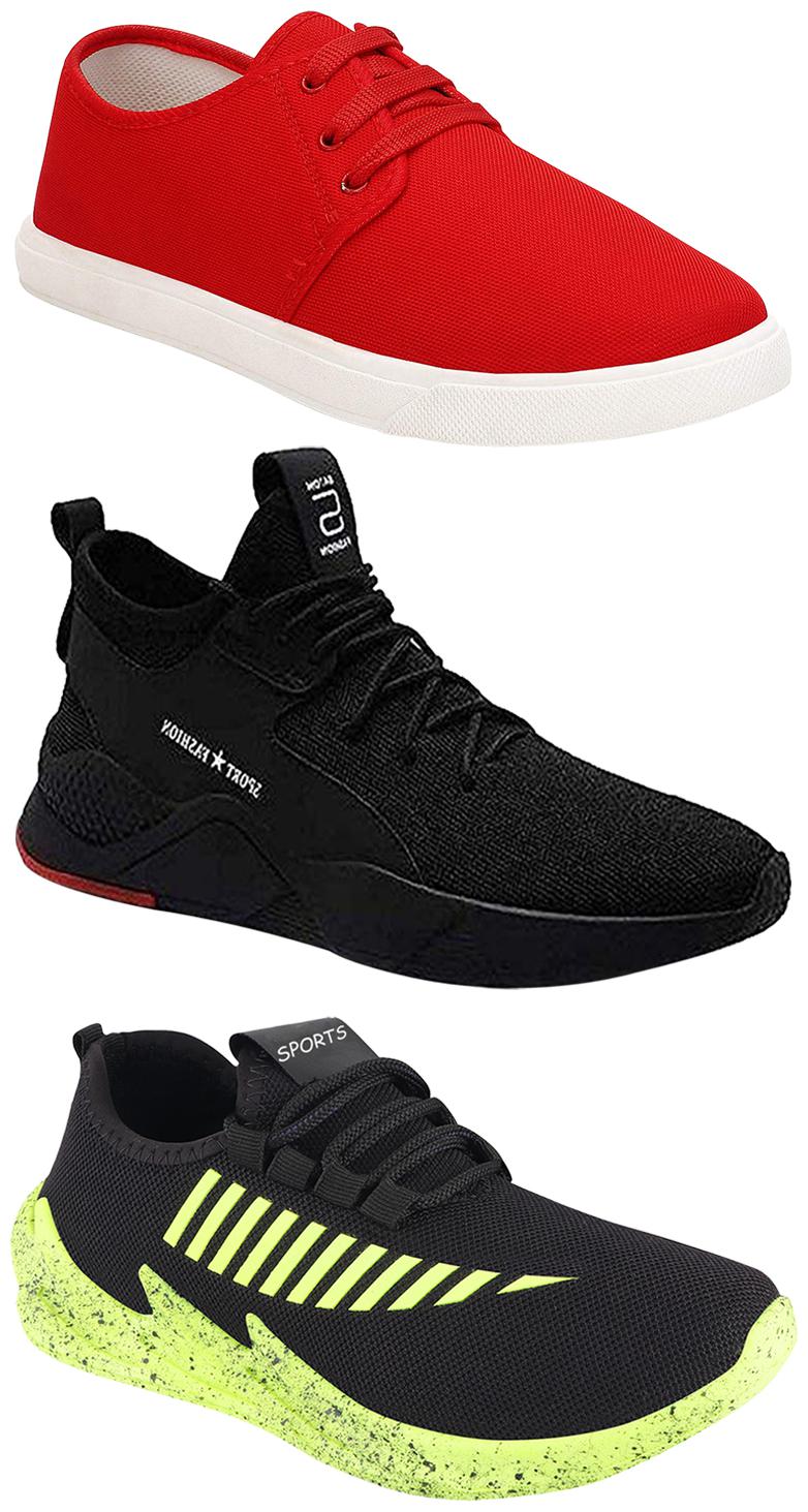 

Birde Men Multicolor Mesh Canvas Casual Sports Sneakers Runnning Shoes for Men s Boy s - UK8 (Combo of 3)