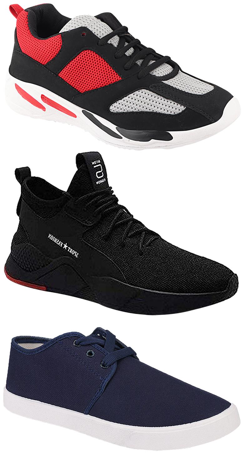 

Birde Men Multicolor Mesh Canvas Casual Sports Sneakers Runnning Shoes for Men s Boy s - UK8 (Combo of 3)