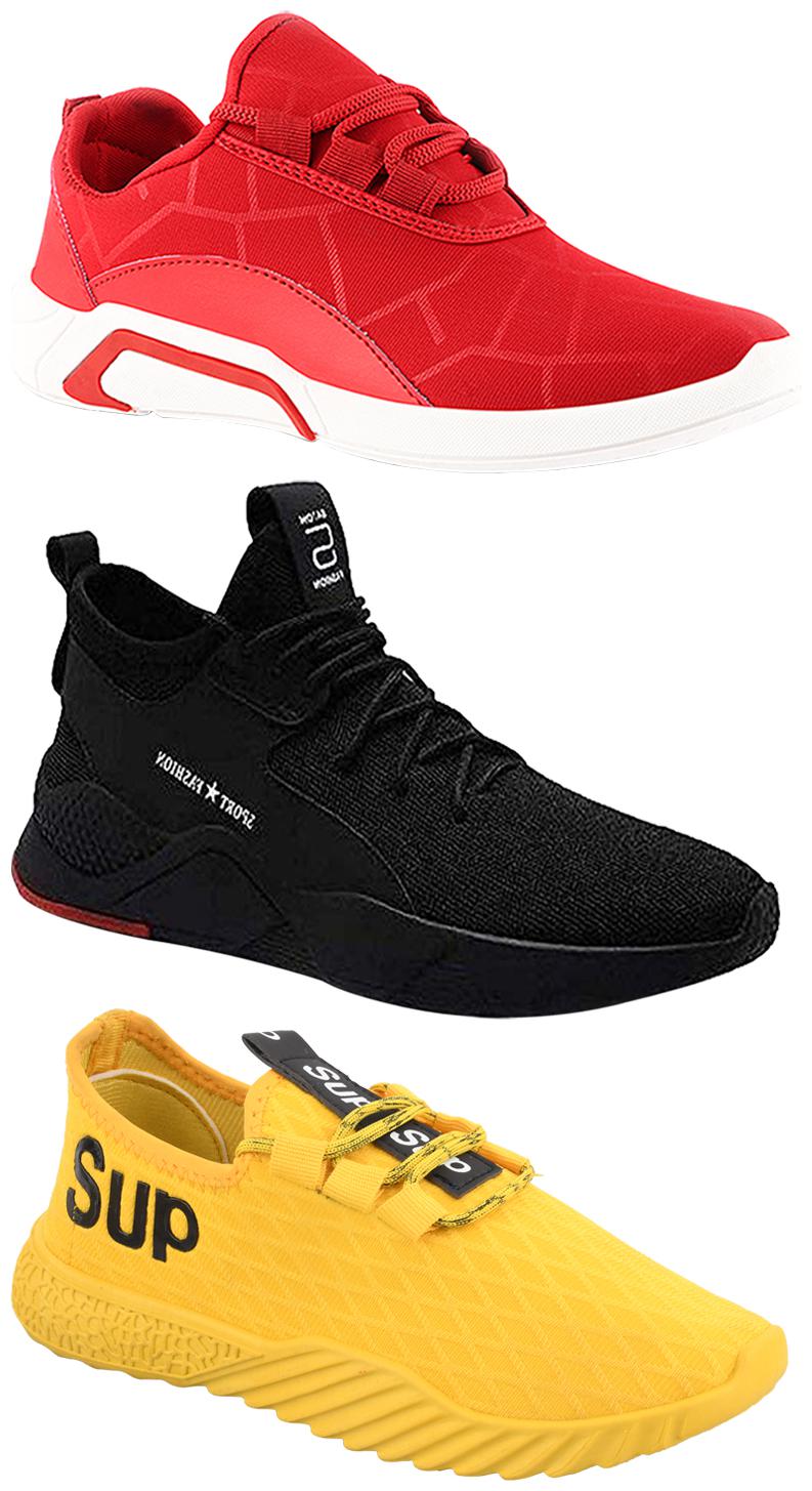 

Birde Men Multicolor Mesh Canvas Casual Sports Sneakers Runnning Shoes for Men s Boy s - UK8 (Combo of 3)
