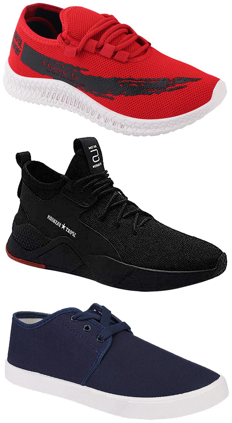 

Birde Men Multicolor Mesh Canvas Casual Sports Sneakers Runnning Shoes for Men s Boy s - UK9 (Combo of 3)