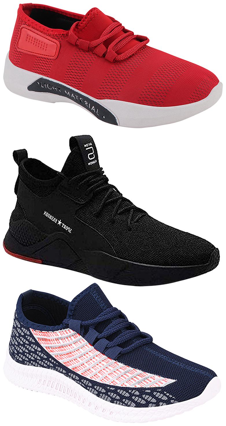 

Birde Men Multicolor Mesh Canvas Casual Sports Sneakers Runnning Shoes for Men s Boy s - UK8 (Combo of 3)