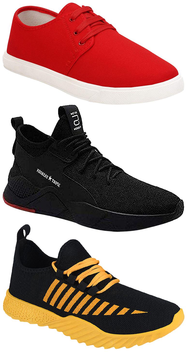 

Birde Men Multicolor Mesh Canvas Casual Sports Sneakers Runnning Shoes for Men s Boy s - UK8 (Combo of 3)