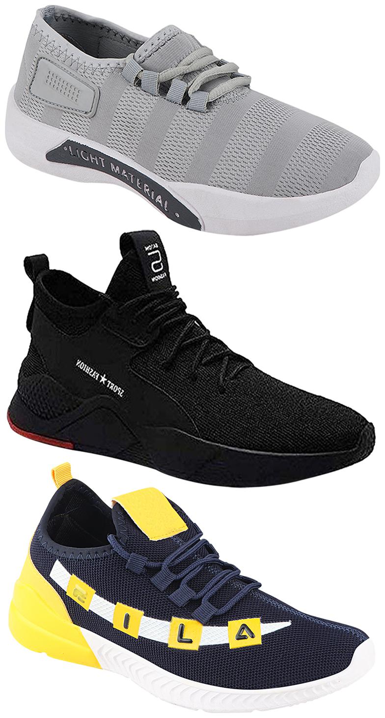 

Birde Men Multicolor Mesh Canvas Casual Sports Sneakers Runnning Shoes for Men s Boy s - UK8 (Combo of 3)