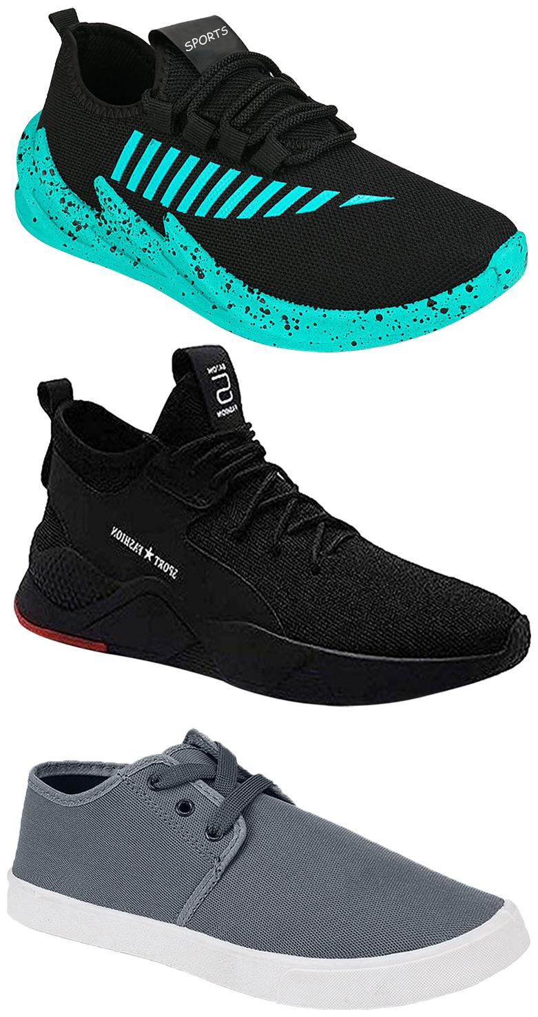 

Birde Men Multicolor Mesh Canvas Casual Sports Sneakers Runnning Shoes for Men s Boy s - UK8 (Combo of 3)