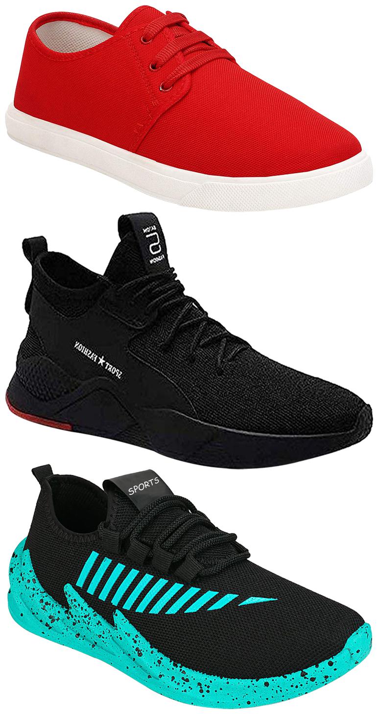 

Birde Men Multicolor Mesh Canvas Casual Sports Sneakers Runnning Shoes for Men s Boy s - UK6 (Combo of 3)