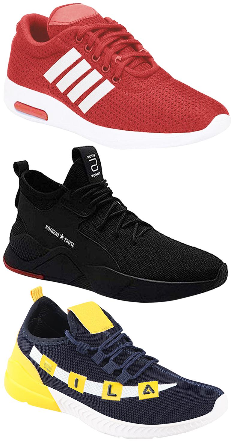 

Birde Men Multicolor Mesh Canvas Casual Sports Sneakers Runnning Shoes for Men s Boy s - UK9 (Combo of 3)