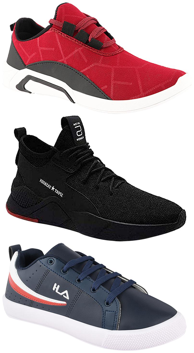 

Birde Men Multicolor Mesh Canvas Casual Sports Sneakers Runnning Shoes for Men s Boy s - UK8 (Combo of 3)