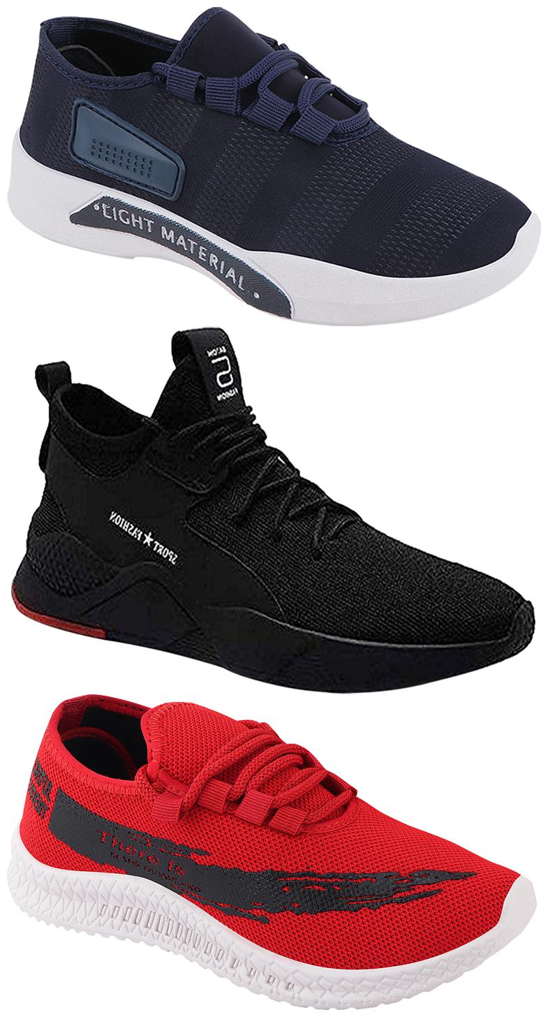 

Birde Men Multicolor Mesh Canvas Casual Sports Sneakers Runnning Shoes for Men s Boy s - UK10 (Combo of 3)