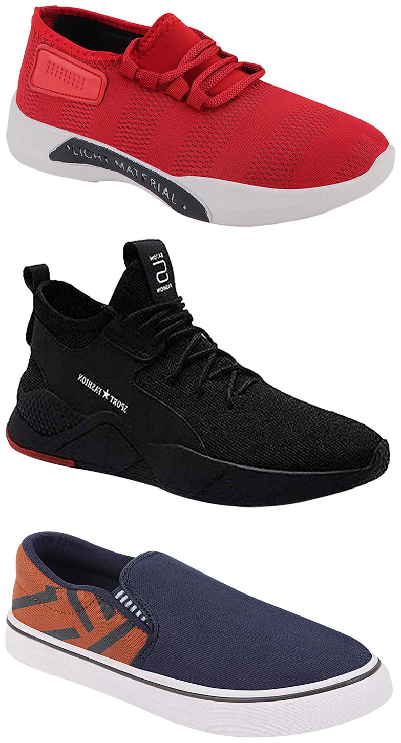

Birde Men Multicolor Mesh Canvas Casual Sports Sneakers Runnning Shoes for Men s Boy s - UK6 (Combo of 3)