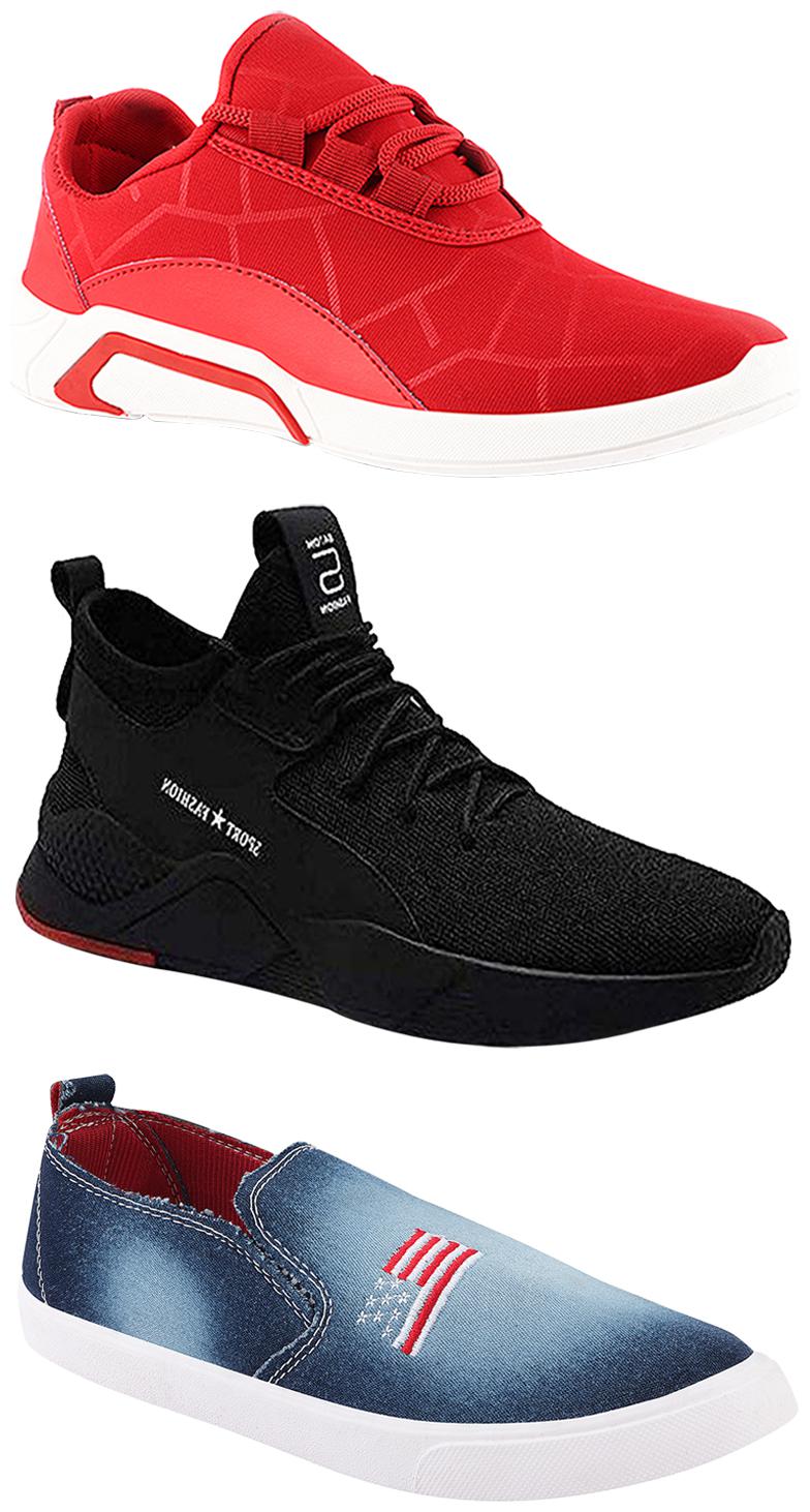 

Birde Men Multicolor Mesh Canvas Casual Sports Sneakers Runnning Shoes for Men s Boy s - UK7 (Combo of 3)