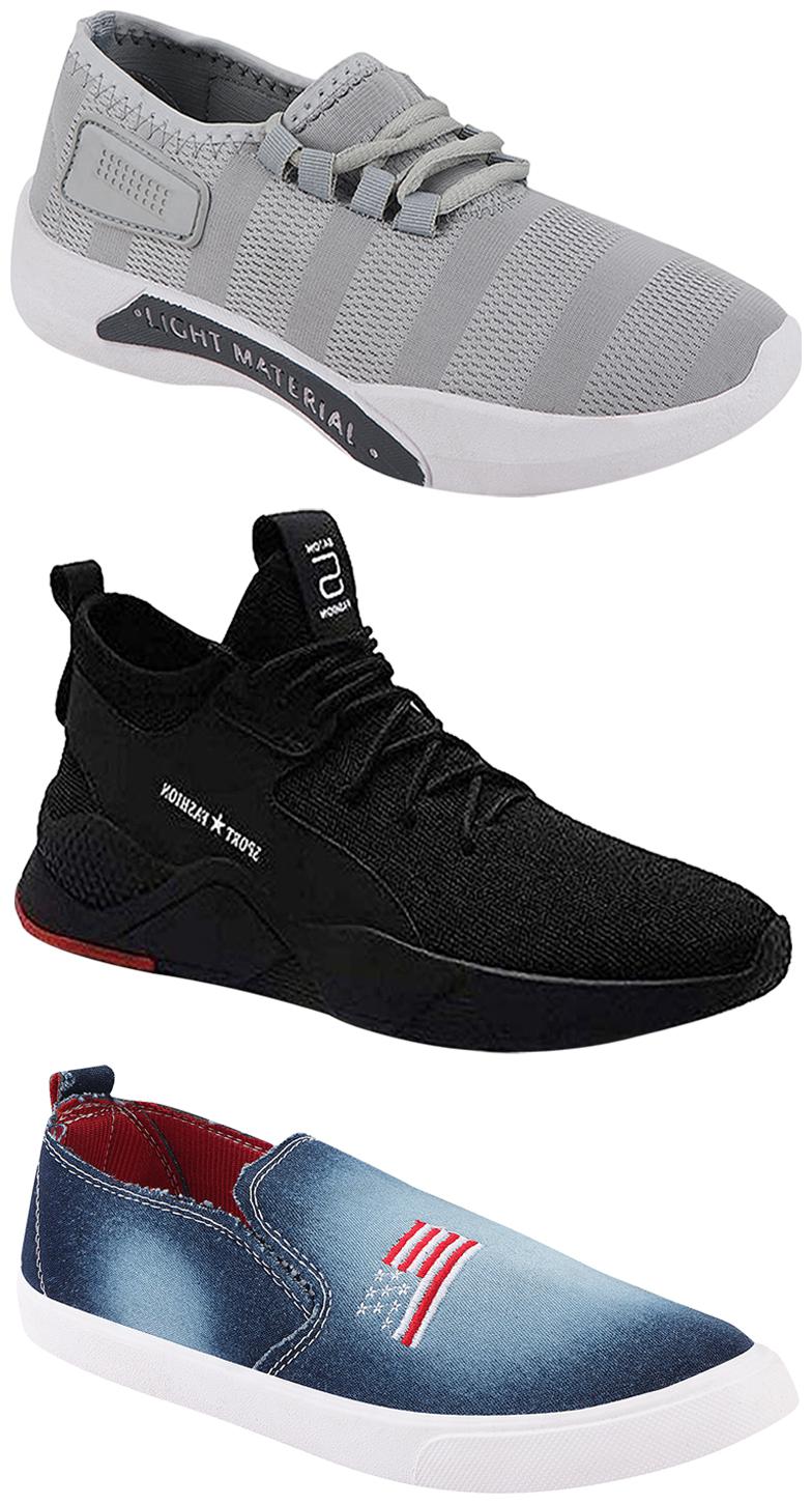 

Birde Men Multicolor Mesh Canvas Casual Sports Sneakers Runnning Shoes for Men s Boy s - UK9 (Combo of 3)