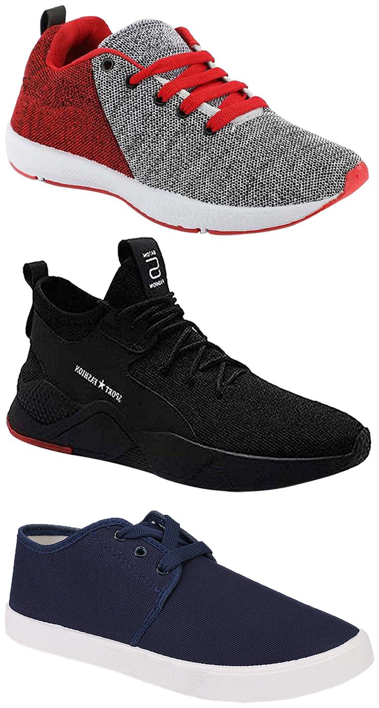 

Birde Men Multicolor Mesh Canvas Casual Sports Sneakers Runnning Shoes for Men s Boy s - UK7 (Combo of 3)