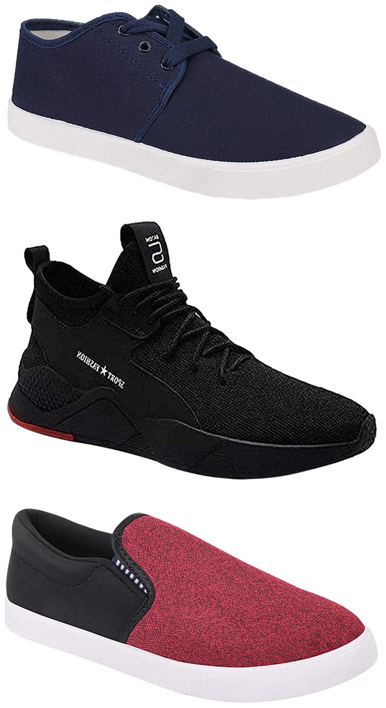 

Birde Men Multicolor Mesh Canvas Casual Sports Sneakers Runnning Shoes for Men s Boy s - UK9 (Combo of 3)
