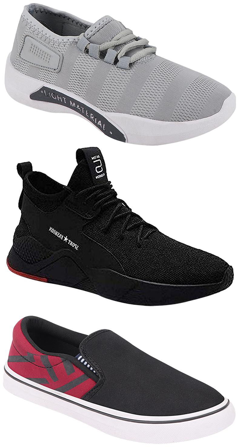 

Birde Men Multicolor Mesh Canvas Casual Sports Sneakers Runnning Shoes for Men s Boy s - UK8 (Combo of 3)