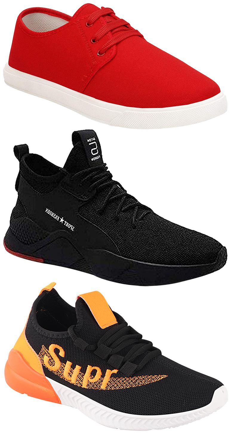 

Birde Men Multicolor Mesh Canvas Casual Sports Sneakers Runnning Shoes for Men s Boy s - UK10 (Combo of 3)