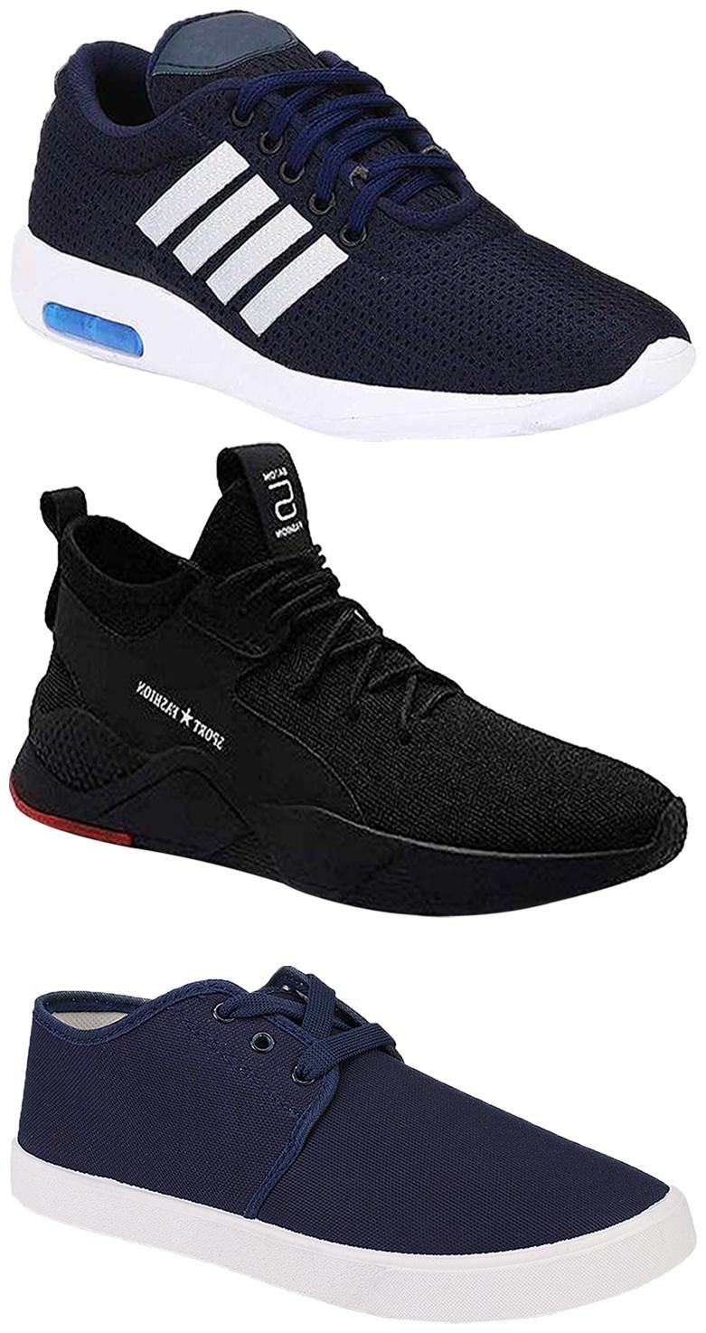

Birde Men Multicolor Mesh Canvas Casual Sports Sneakers Runnning Shoes for Men s Boy s - UK8 (Combo of 3)