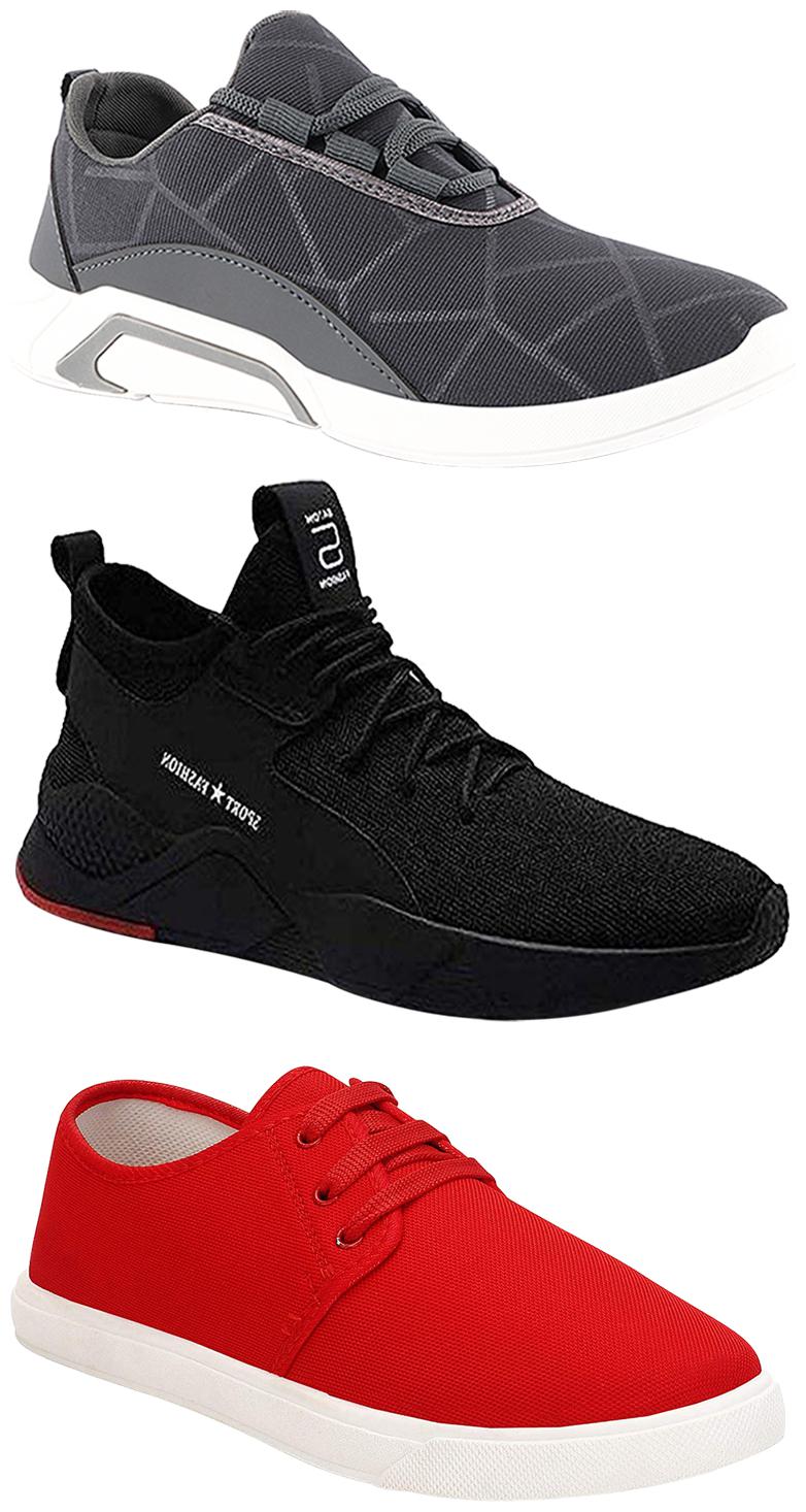 

Birde Men Multicolor Mesh Canvas Casual Sports Sneakers Runnning Shoes for Men s Boy s - UK8 (Combo of 3)
