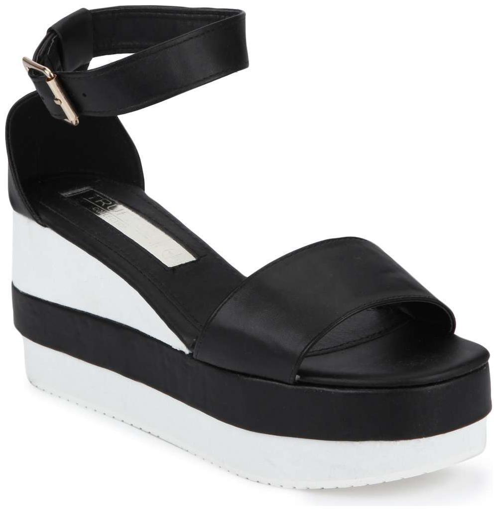 

Truffle Collection Black and White Ankle Strap Wedges