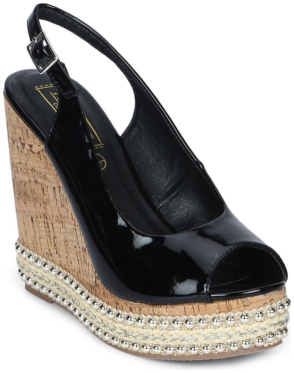 

Truffle Collection Black Back Strap Wedges