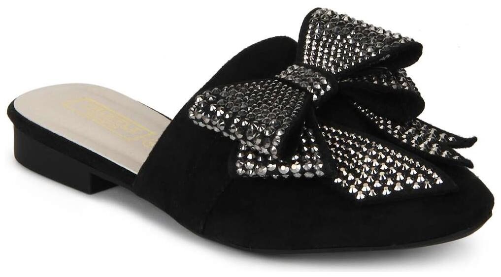 

Truffle Collection Black Bowed Open Back Slip-On Flats