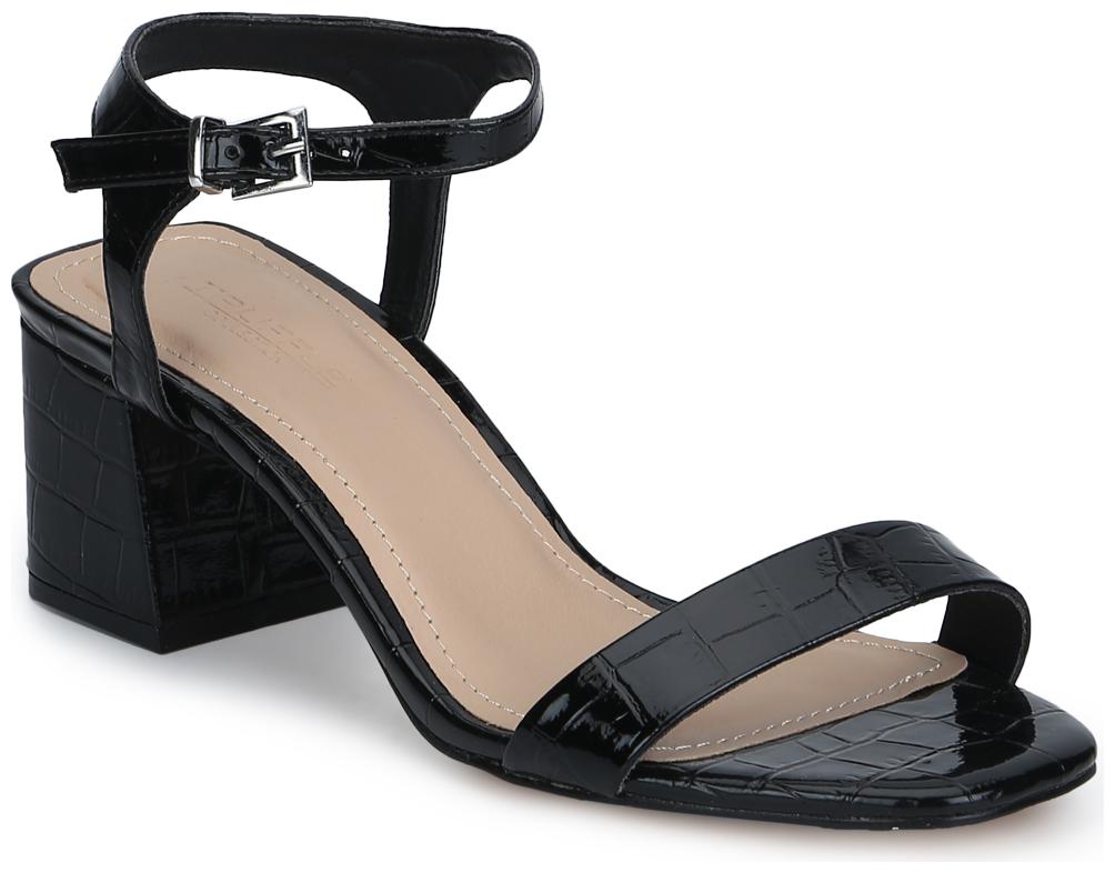 

Black Croc Thin Ankle Strap Low Block Heels