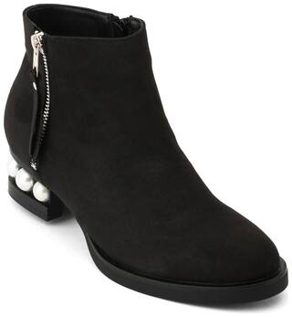 Truffle Collection Black Faux Suede Pearl Detail Ankle Boots