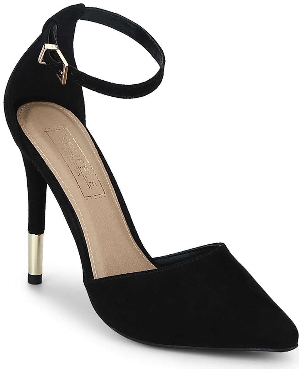 

Black Micro Snake Ankle Strap Stilettos
