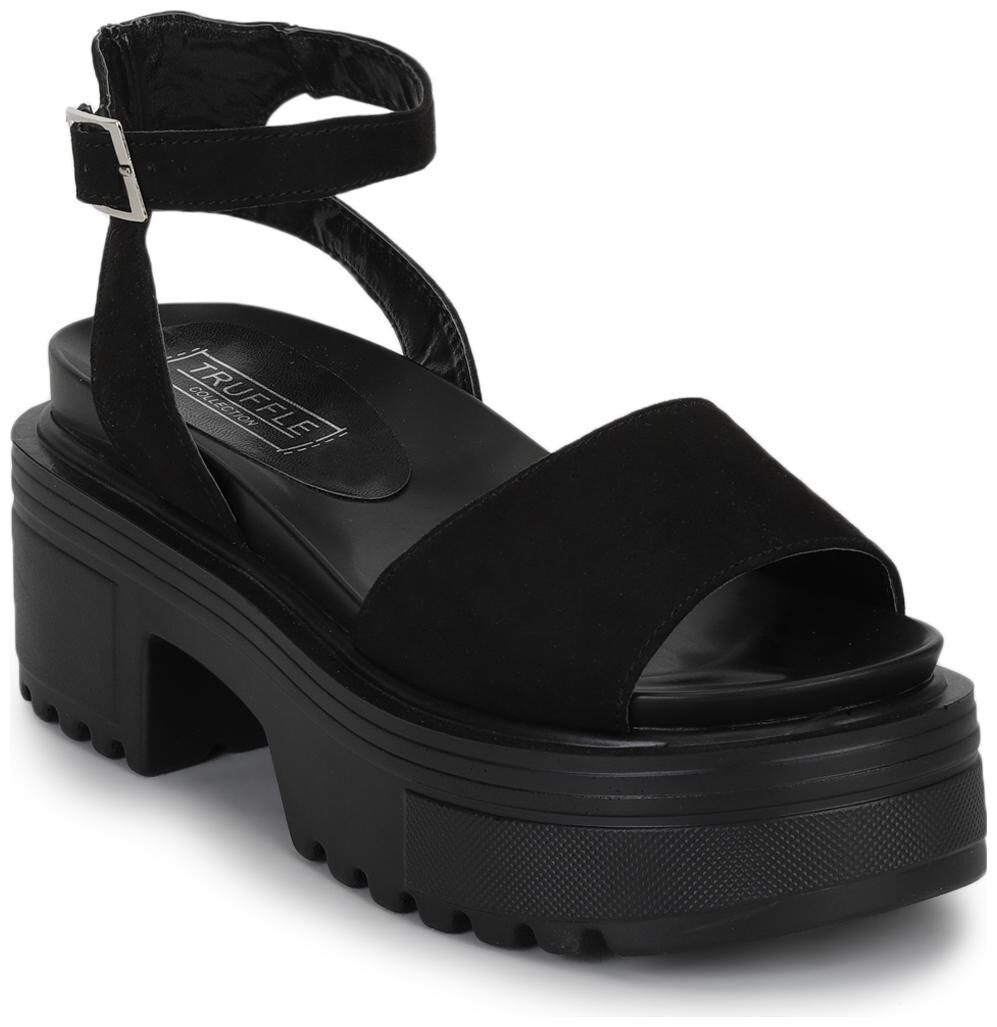 

Black Micro Cleated Bottom Ankle Strap Platform Block Heels