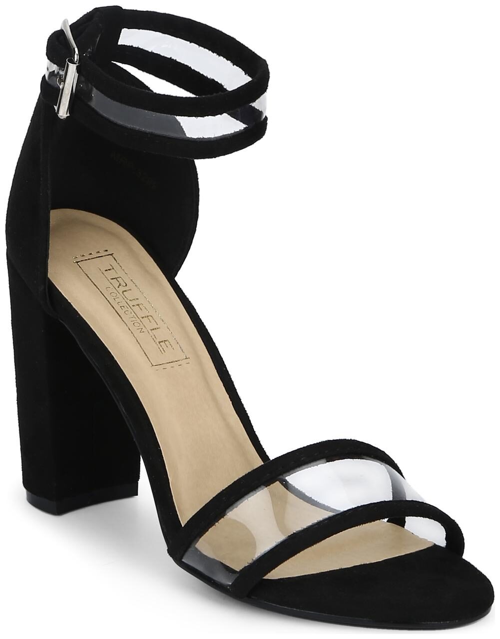 

Black Micro Perspex Ankle Strap Block Heels